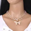Collar Nuevo Transfronterizo Hip-hop Moderno Estilo Ins Mariposa de Diamante Cadena Cubana Lara Oro Clavícula Unisex