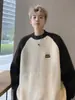 Suéter Patchwork Masculino Inverno Oversize Estilo Japonês Retrô Descontraído Estilo College Manga Raglan Casual Solto Suéter de Tricô