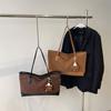 Bolsa Tote de Lona Estilo Coreano Retrô com Estampa de Leopardo, Bolsa de Ombro Grande e Versátil da Moda para o Dia a Dia, Bolsa Tote Casual Relaxada