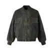 Chaqueta de Vuelo Cruzada Desconstruida Estilo Barn de Motocicleta Retro Americana Oso Mágico Borde Desgastado Lavado Chaqueta de Béisbol