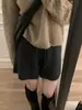 Shorts de tricô de cintura alta, modelagem solta e perna larga para mulheres, para outono e inverno, com cós elástico e silhueta em A, perfeitos para uso casual