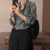 Liquidação: Camisa de Manga Longa Ligeiramente Transparente em Tencel para Mulheres, Estilo Coreano Primavera e Outono 2025, Top Casual Elegante Soltinho Vergam*T