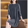 2026 Ropa Interior de Punto de Cuello Redondo para Mujer Otoño Invierno de Longitud Media Holgada Adelgazante Vestido de Lana Talla Grande Mamá Suéter de Lana Mujer
