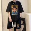 Camiseta de manga corta tipo waffle para hombre, verano, moderna, de marca, para jóvenes, ocio, traje deportivo, conjunto de ropa para hombre con guapo
