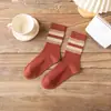 Calcetines Primavera y Verano Nuevos para Mujer 100% Transpirables, Desodorantes y Absorbentes de Sudor Medias de Longitud Media con Rizo Caliente Calcetines Rayados