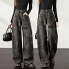 Calça jeans boca de sino estampada de leopardo retrô feita sob medida para mulheres, nova coleção primavera/outono, cintura alta, modelagem solta, perna larga, casual, comprimento total