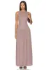 Vestido largo sin mangas de estilo europeo y americano de alta gama con cuello barco, corte ajustado, dobladillo grande plisado, espalda descubierta en V Amazon