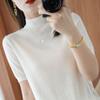 Suéter gola alta camiseta manga curta feminino verão novo pulôver solto cor sólida suéter camisa base top feminino