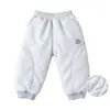 Pantalones cálidos para bebé, Clase A, engrosados de 120 g, para niños y niñas, otoño e invierno, acolchados, sin costuras, con puños, pantalones deportivos, para que el bebé los use afuera, pantalones largos