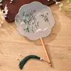 Leque infantil bordado frente e verso estilo tradicional, leque de dança de verão com borlas, leque para traje antigo feminino Hanfu cheongsam