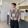 Camiseta Masculina de Manga Curta de Verão Malha de Seda Gelada Estilo Coreano Solta Gola Redonda Casual Retrô Ins Design Sense Top de Meia Manga