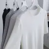 Camiseta de Algodón Tencel para Mujer con Mangas a Media Longitud, Hombros Rectos, Cuello Redondo Suave, Manga Corta Ajustada, Camiseta Básica para Otoño