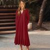 Ropa de Mujer Nueva Popular Transfronteriza Europea y Americana 2025 Color Sólido Cuello en V Lazo Manga Larga Vestido Largo Línea A
