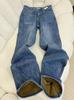 Jeans Rectos Gruesos de Terciopelo Azul Retro Cálidos Sueltos para Mujer Otoño e Invierno Nuevos Pantalones de Cintura Alta Ajustados Estrechos de Pierna Ancha
