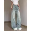 Jeans Feminino Reto com Bordado no Bolso Estilo Retrô Americano 2026 Outono Novo Calça Slimming de Comprimento Total High Street