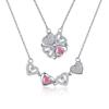 Colar S925 feminino de prata esterlina com diamantes e quatro folhas de flores, estilo Mori, com design de duas peças, corrente de clavícula