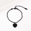 Pulsera de Cadena de Bolas de Acero Inoxidable Estilo Europeo y Americano, Elegante y Sencilla, Corazón Metálico de Acero Inoxidable en Blanco para Impresión a Color Láser