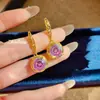 Collar con Colgante de Zircón Morado de Litio con Corte de Fuegos Artificiales Rojos Chinos, Pendientes de Diamante Rosa de Alto Carbono, Juego de Anillos de Piedras Preciosas de Colores para Mujer