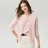Kang Sai Ni 100% Caxemira Feminino Outono/Inverno Novo Gola Redonda Estilo Coreano Simples Tricô Renda Cardigan Manga Longa Peça de Exterior