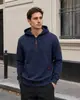 Sudadera con Capucha y Media Cremallera para Hombre Otoño Invierno Multibolsillos Pullover Sudadera con Capucha y Cordones para Hombre Talla Europea