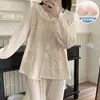 Pijamas de Otoño e Invierno para Mujer con Almohadillas para el Pecho, Trajes de Terciopelo Alemán de Manga Larga, Ropa de Casa Casual Dulce Estilo Coreano que se Puede Usar Afuera