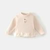 Camiseta de Manga Larga con Forro de Felpa para Niñas, Estilo Nuevo 2026, Camiseta Básica Dulce para Bebé, Top de Encaje con Retazos para Niños