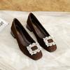 Zapatos de tacón individuales chic estilo francés para mujer, punta cuadrada, boca poco profunda, nuevos zapatos de primavera 2026, tacón grueso de pedrería, tacón bajo, zapatos tipo bailarina