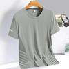 [Puesto de mercado] Camiseta de manga corta de Seda de Hielo para hombre, verano, delgada, holgada, deportiva, de secado rápido, transpirable, rayas de alta calidad