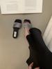 Zapatillas de Pedrería Hermosas Estilo Francés Hada con Falda Sandalias de Punta Cuadrada y Tacón Grueso