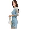Leche de Papaya Primavera y Verano Nueva Llegada Estilo Coreano Elegante Adelgazante Crochet Falda Hueca Envolvente Cadera Ajustado Vestido de Encaje Moderno