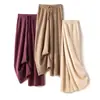 Pantalones de lana gruesa de pierna ancha adelgazantes de talla grande para mujer, otoño e invierno, de cintura alta, corte holgado, pantalones largos de cachemira hasta el suelo