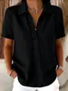 Site Independente Transfronteiriço 2026 Amazon Novo Verão Feminino Solto Casual Gola Reversível Elastano nas Quatro Direções Manga Curta Top Camiseta
