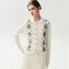 Cuello tipo polo retro estilo universitario, nueva colección de otoño, cárdigan abierto para mujer, suéter de punto con patrón de rombos, suéter de cachemira, top