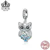Amazon Plata Esterlina S925 Colgante de Búho Accesorios DIY Colgante de Collar Hueco Zircón Azul Móvil