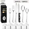 Amazon 1010 Juego de Cubiertos para Bistec de Acero Inoxidable, Tenedor y Cuchara de 24/48 Piezas Juego de Cubiertos para Hotel Transfronterizo Juego de Vajilla Estilo Occidental