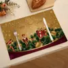 Decoraciones populares para fiestas navideñas en stock: Manteles individuales estilo occidental con estampados de renos y muñecos de nieve, resistentes al calor, versátiles para otoño e invierno, hechos de poliéster