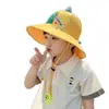 Chapéu de Sol de Verão Respirável com Proteção Solar de Aba Larga para Meninos com Apito, Chapéu de Pescador de Dinossauro para Crianças, Chapéu de Sol para o Verão