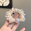 Elástico de cabelo plissado de cetim com pérolas, simples e durável, não danifica o cabelo, adequado para rabos de cavalo e coques, elástico de cabelo para mulheres