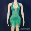 Roupas de Prática de Dança Latina Sexy Transparentes com Strass Vestido de Gola Alta Roupas de Performance para Cantora Feminina Convidada Apresentadora Feminina