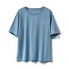 Camiseta de Manga Curta Algodão Orgânico de Alta Qualidade Importada com 32 Fios, Top Liso de Manga Curta com Gola Redonda Infantil, para Crianças Maiores, Estilo Verão