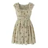 Vestido Floral Francês Doce com Cintura Marcada Emagrecedor Decote Quadrado com Calcinha Verão Slim Fit Vestido Curto para Férias na Praia