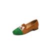 Son tan lindos ~ mocasines de colores combinados con bordado de gato 2025 primavera tacón bajo grueso punta redonda cuero media caña zapatos de vestir para mujer