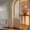 Mesa de Entrada de Madera Maciza Estilo Francés, Mesa de Exhibición Semicircular Simple para Recibidor de Sala de Estar, Estante de Pared, Minimalista Negro Estilo Europeo