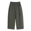 Novedad Otoño Sarga Japonesa Empalme Cintura Elástica Línea Media Ropa de Trabajo Pantalones Casuales de Nueve Puntos Sueltos Pierna Ancha Estilo Globo para Mujer