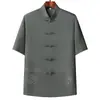 Roupa Tang Masculina de Manga Curta para Homens de Meia-Idade e Idosos, Algodão e Linho, Verão, Roupa de Duas Peças Fina para Avô, Roupa de Verão com Meia Manga para Pai