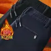 Pantalones largos gruesos, cálidos, casuales y elegantes para hombre con forro de polar para otoño e invierno, adecuados tanto para negocios como para ropa de trabajo, con corte recto