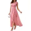 Vestido de Fiesta Europeo y Americano Nuevo Comercio Exterior wish Vestido Amazon Cuello en V Sin Mangas Encaje Malla Vestido Grande