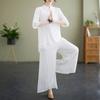 Foto Real de Conjunto de Yoga de Manga Tres Cuartos 2026 Nuevo Estilo de Verano Top Artístico con Cuello Alto y Pantalones Conjunto de Dos Piezas para Té