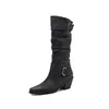 Hebilla de Cinturón Nueva 2024 Botas Europeas y Americanas para Mujer para Otoño e Invierno Botas de Caballero de Caña Alta Botas de Tacón Alto Grueso 40-43 talla extra Botas de Comercio Exterior
