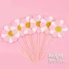 Decoración para Pastel de Girasol Flor de Cinco Pétalos Topper con Pedrería, Flores Pequeñas Amarillas y Rosas, Inserto para Mesa de Postres de Cumpleaños